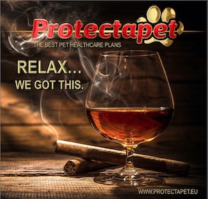 Brandy glass and cigar advertising Protectapets easy payment plans for healthcare policies